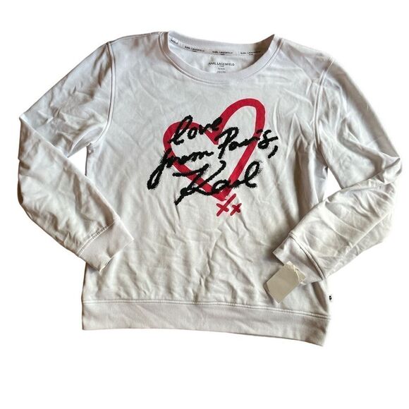 KARL LAGERFELD PARIS Women White Love From Paris Sweatshirt Size M - Picture 1 of 7